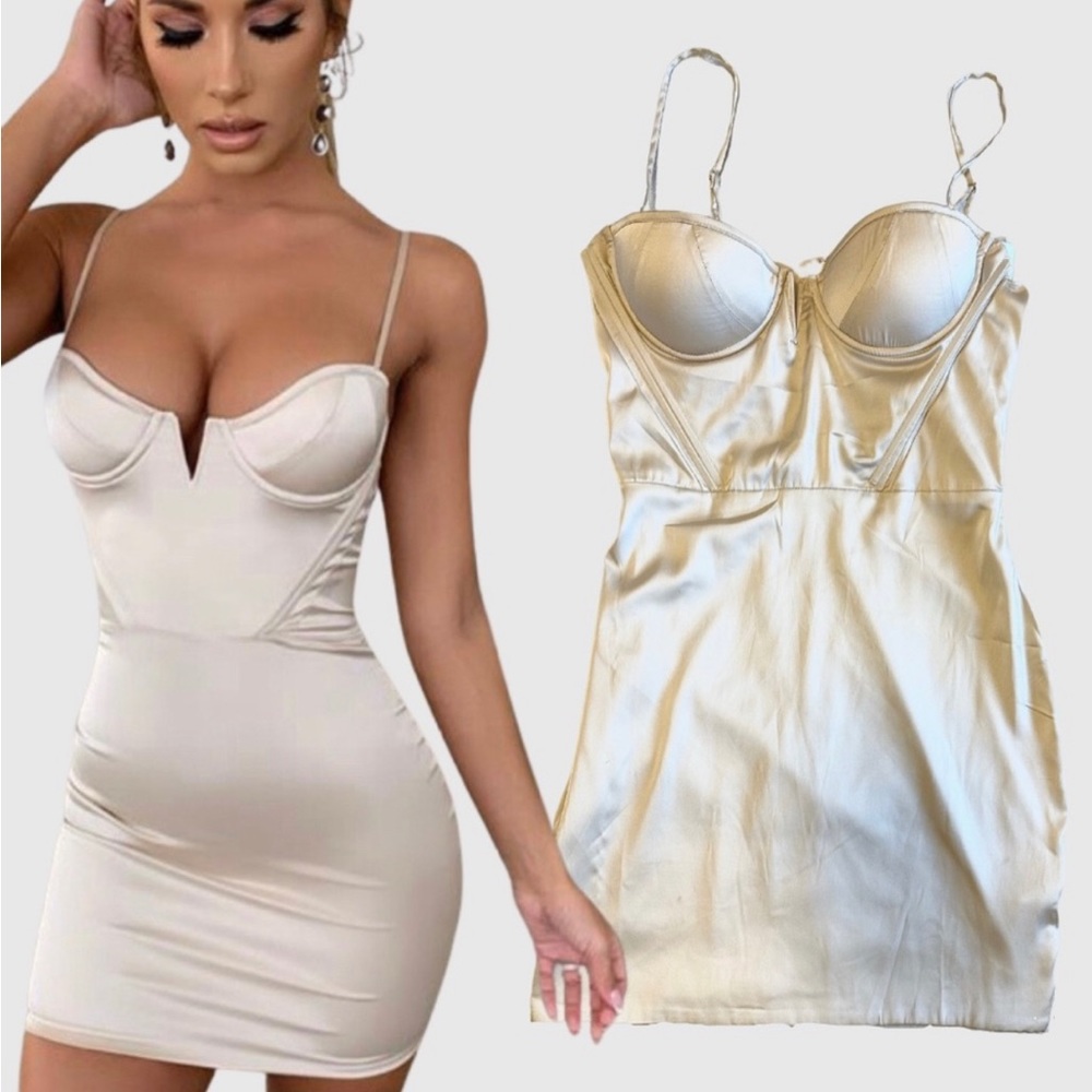 OH POLLY white satin mini dress - size 6